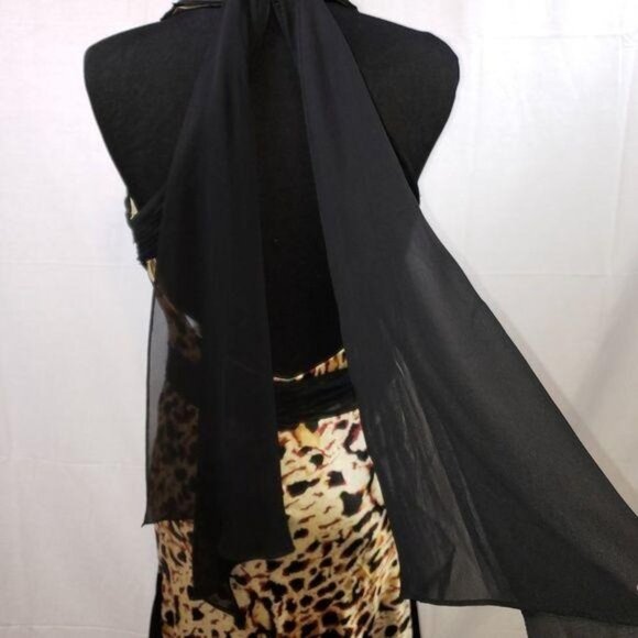 Bicici &‎ Coty Halter Gown Black Leopard Print Satin Pageant Prom Formal Size M - Picture 6 of 8